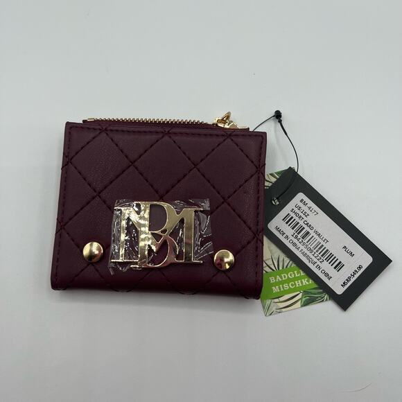 Badgley Mischka Womens Short Bifold Card Wallet Plum Burgundy Vegan Leather NWT - Picture 3 of 11